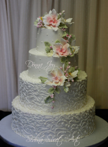 Buttercream Wedding Cake with hand sculpted Sugar Flowers By Donna Joy