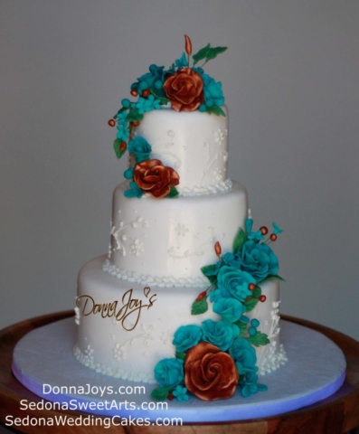 Fondant Wedding cake with copper accents