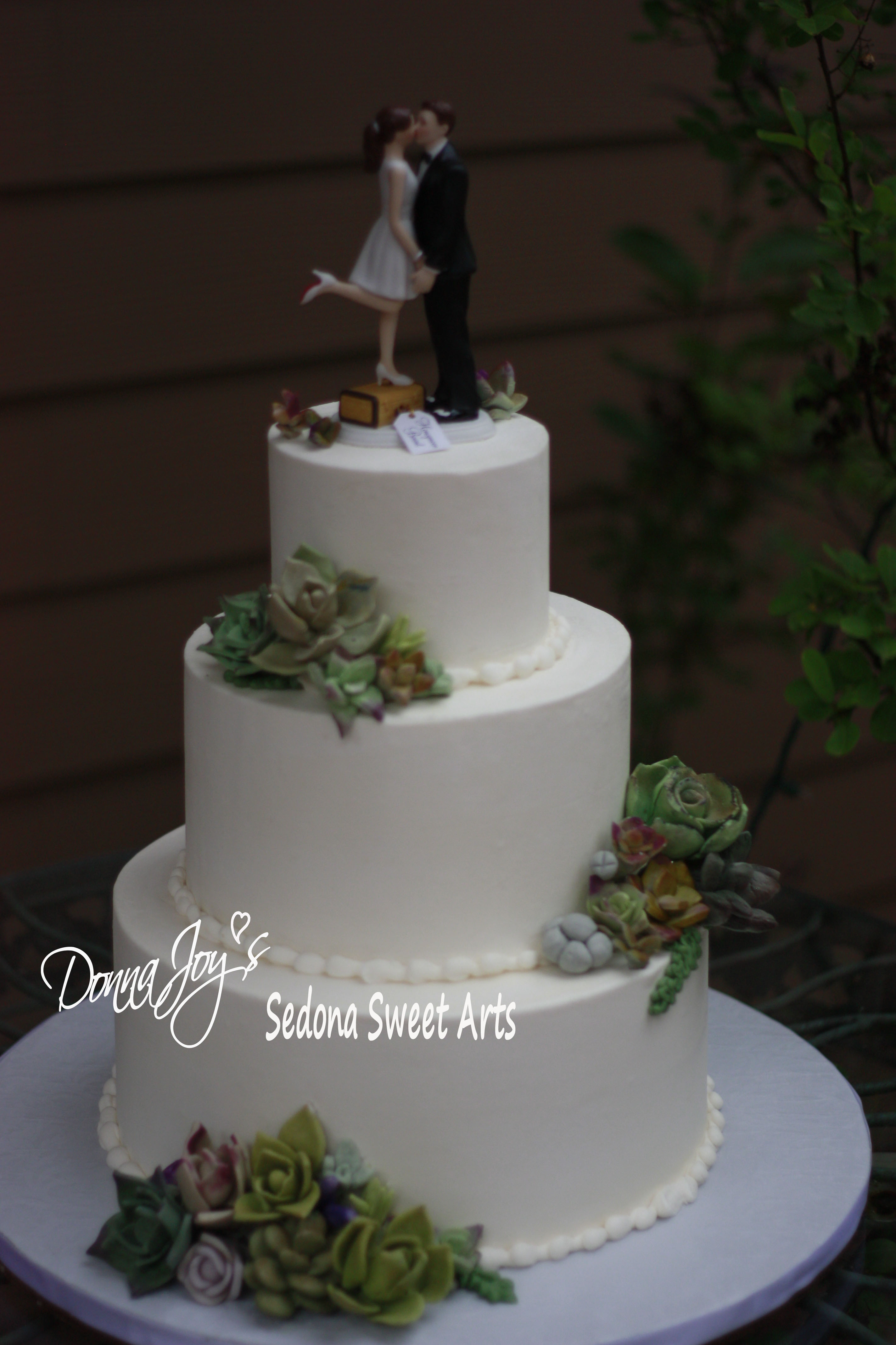 Buttercream Wedding Cake with Sugar Succulents, Sedona Sweet Arts