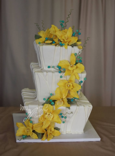 Inverted square angled Cakes Yellow Orchids