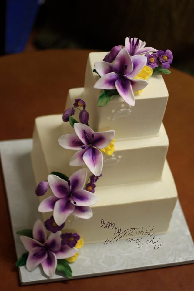 square BC wedding cake painted lilies 2