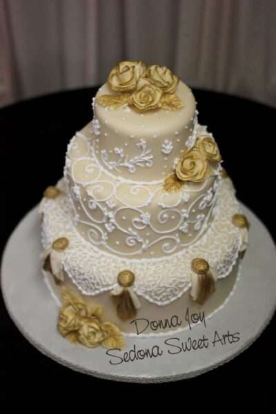 Ivory White & Gold Wedding Cake