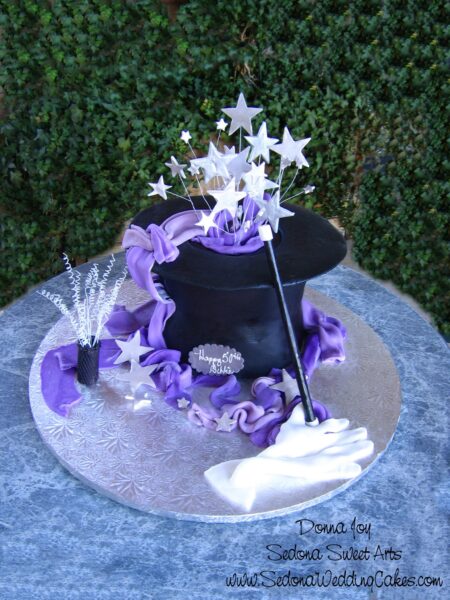 Magic Hat Brim of hat is made from pastillage, cake is red velvet (tiered) Even the wand was from sugar