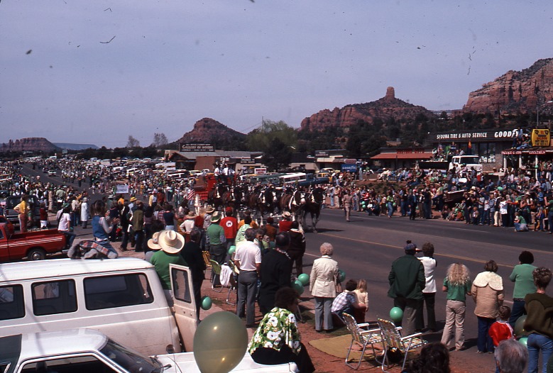 St. Patrick's Day Celebration in Sedona The Budweiser Clydesdales were an attraction for the 1980 St. Patrick's Day parade in West Sedona. The bar and restaurant (just a few doors down from today's Ace Hardware location) proudly advertised their Budweiser affiliation with a banner. The 'hitches' of Clydesdale horses still travel around the U.S. and other countries to promote